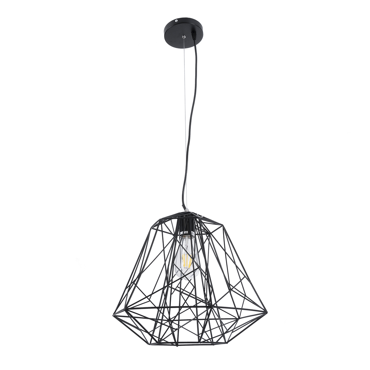 GloboStar® GRID 01022 Vintage Kρεμαστό Φωτιστικό Πλέγμα Μονόφωτο 1 x E27 IP20 Μαύρο Μέταλλο - Μ40 x Π40 x Υ33cm
