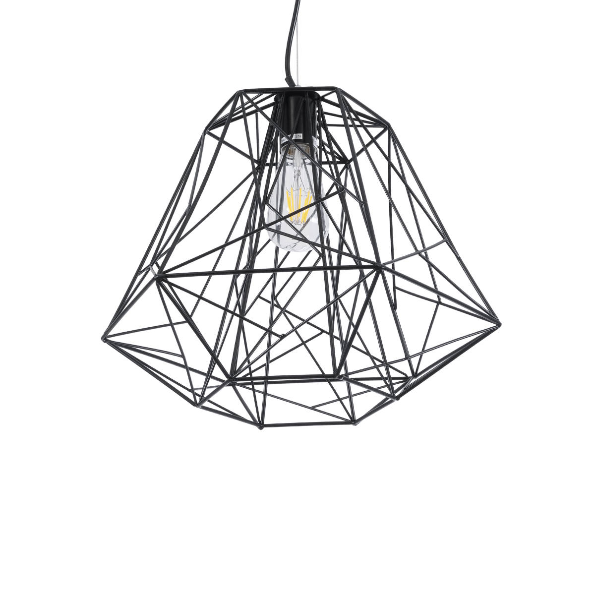 GloboStar® GRID 01022 Vintage Kρεμαστό Φωτιστικό Πλέγμα Μονόφωτο 1 x E27 IP20 Μαύρο Μέταλλο - Μ40 x Π40 x Υ33cm