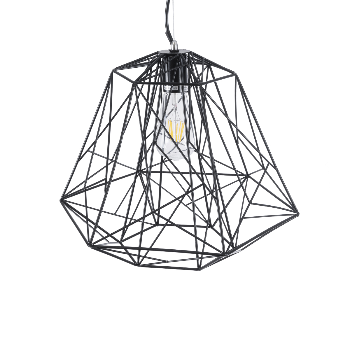 GloboStar® GRID 01022 Vintage Kρεμαστό Φωτιστικό Πλέγμα Μονόφωτο 1 x E27 IP20 Μαύρο Μέταλλο - Μ40 x Π40 x Υ33cm