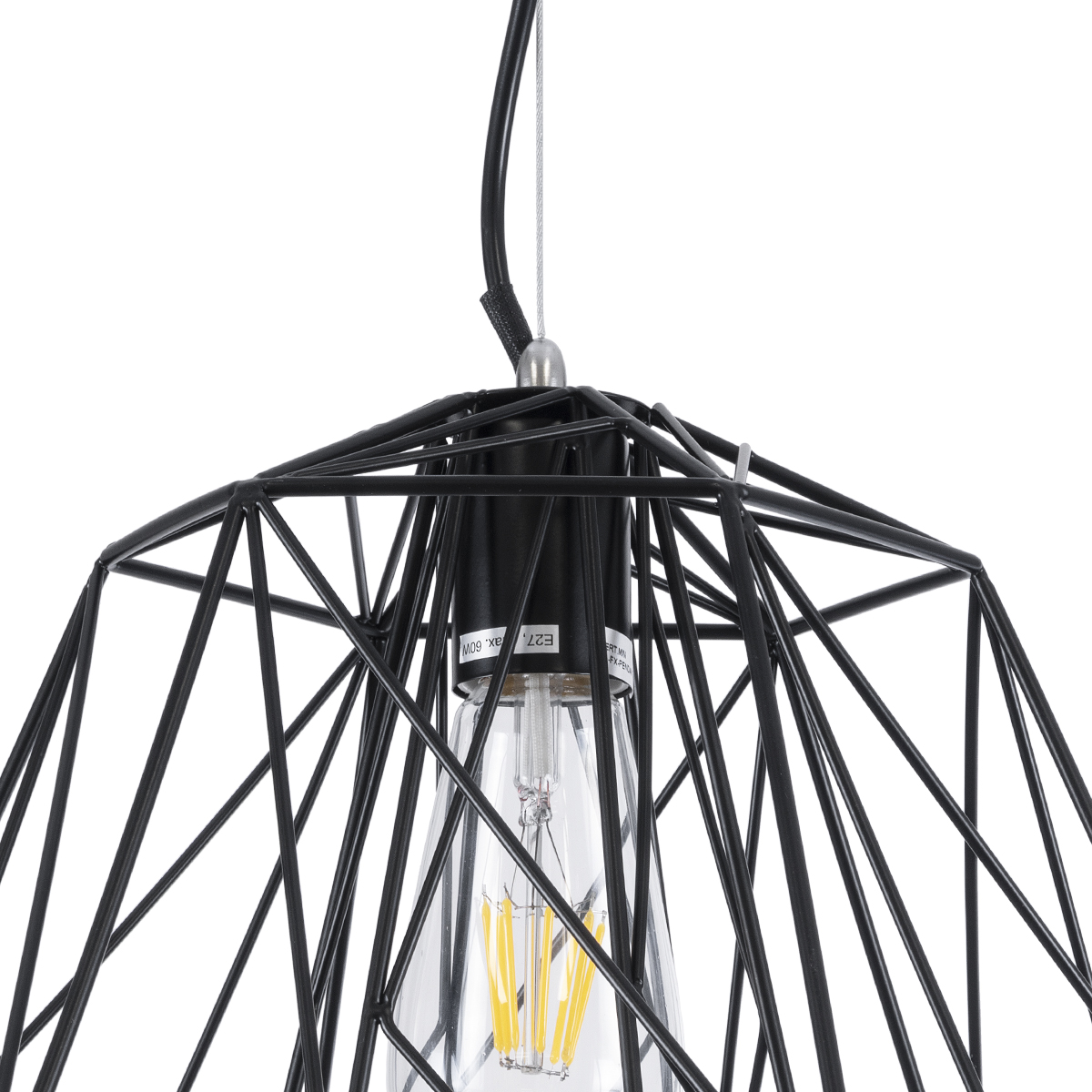 GloboStar® GRID 01022 Vintage Kρεμαστό Φωτιστικό Πλέγμα Μονόφωτο 1 x E27 IP20 Μαύρο Μέταλλο - Μ40 x Π40 x Υ33cm