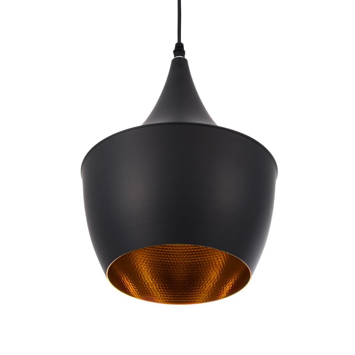 GloboStar® SHANGHAI 01025-A Μοντέρνο Κρεμαστό Φωτιστικό Καμπάνα Μονόφωτο 1 x E27 IP20 Μαύρο & Χρυσό Μέταλλο - Μ24 x Π24 x Υ30cm