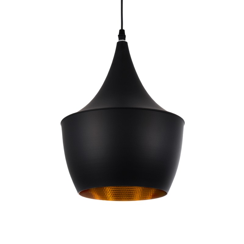 GloboStar® SHANGHAI 01025-A Μοντέρνο Κρεμαστό Φωτιστικό Καμπάνα Μονόφωτο 1 x E27 IP20 Μαύρο & Χρυσό Μέταλλο - Μ24 x Π24 x Υ30cm