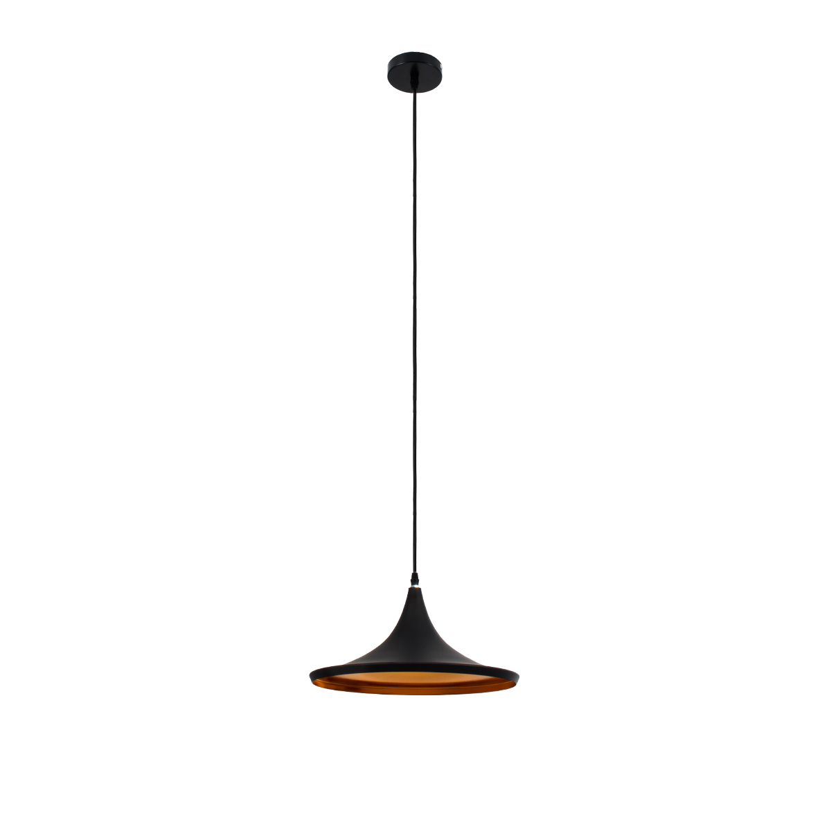 GloboStar® SHANGHAI 01025-B Μοντέρνο Κρεμαστό Φωτιστικό Καμπάνα Μονόφωτο 1 x E27 IP20 Μαύρο & Χρυσό Μέταλλο - Μ37 x Π37 x Υ20cm