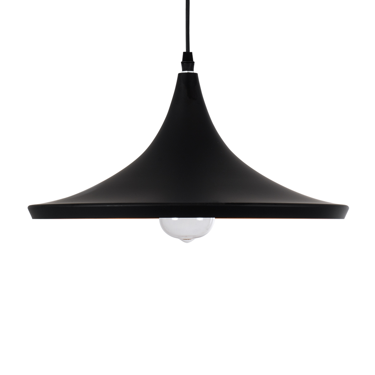 GloboStar® SHANGHAI 01025-B Μοντέρνο Κρεμαστό Φωτιστικό Καμπάνα Μονόφωτο 1 x E27 IP20 Μαύρο & Χρυσό Μέταλλο - Μ37 x Π37 x Υ20cm