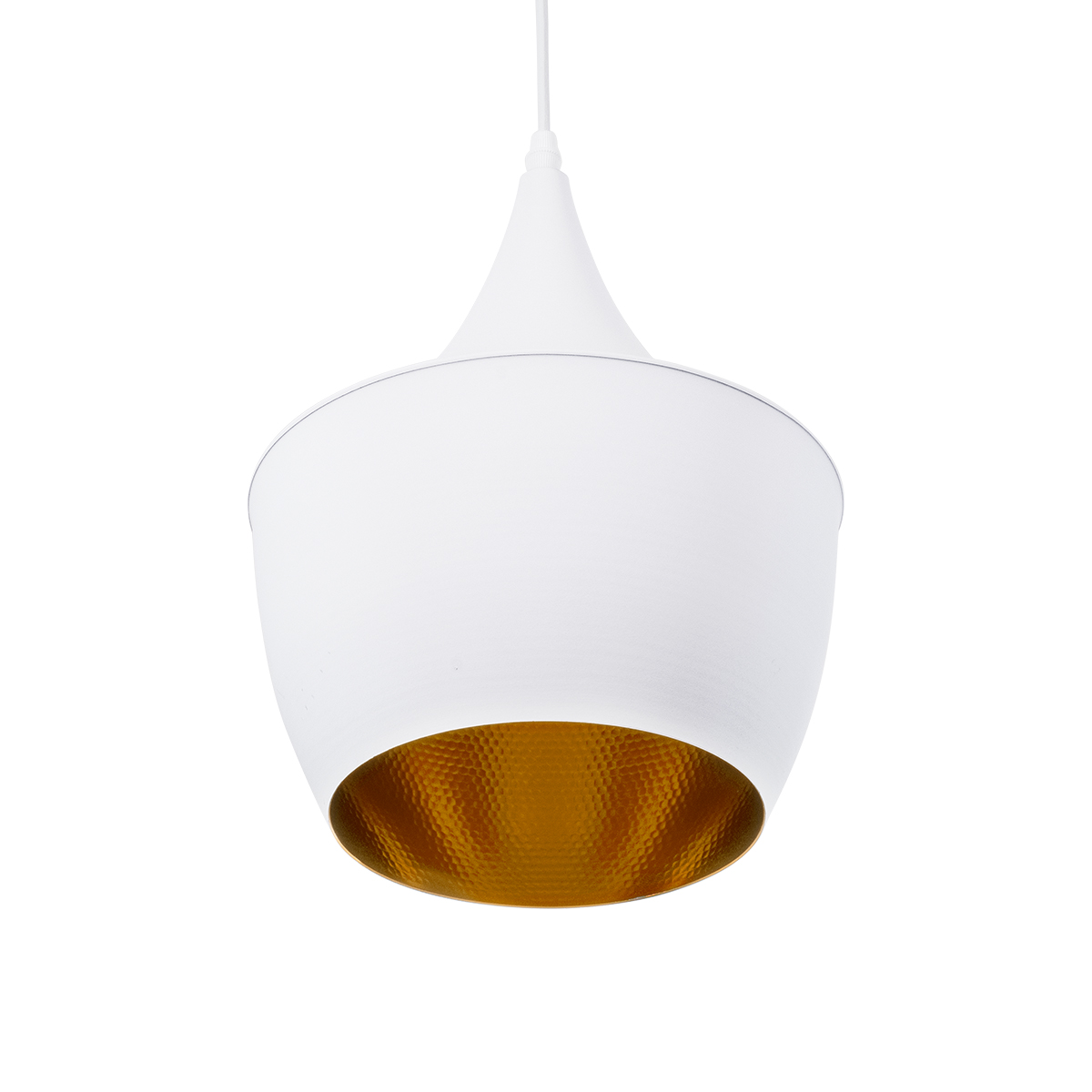 GloboStar® SHANGHAI 01026-A Μοντέρνο Κρεμαστό Φωτιστικό Καμπάνα Μονόφωτο 1 x E27 IP20 Λευκό & Χρυσό Μέταλλο - Μ25 x Π25 x Υ30cm