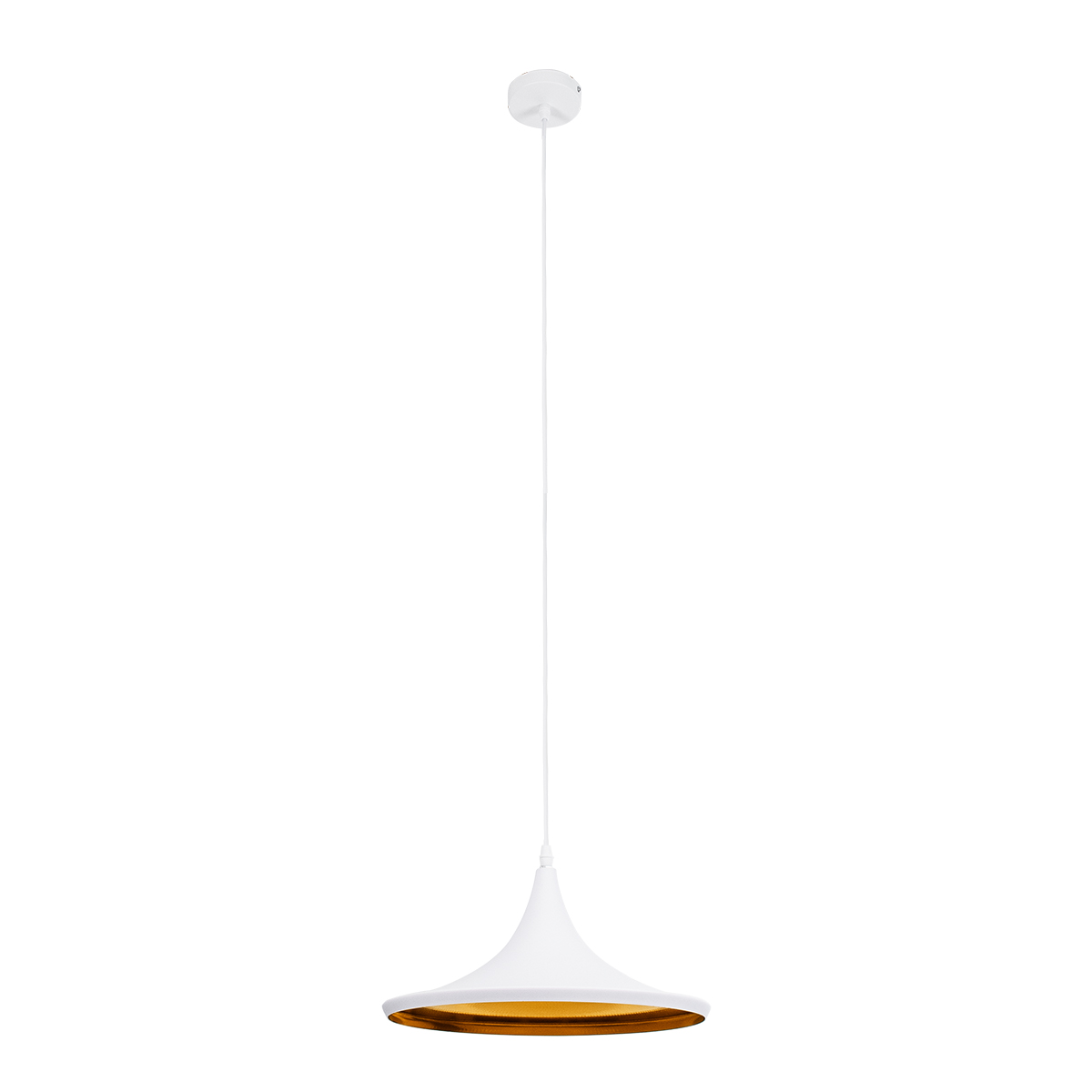 GloboStar® SHANGHAI 01026-B Μοντέρνο Κρεμαστό Φωτιστικό Καμπάνα Μονόφωτο 1 x E27 IP20 Λευκό & Χρυσό Μέταλλο - Μ37 x Π37 x Υ17cm