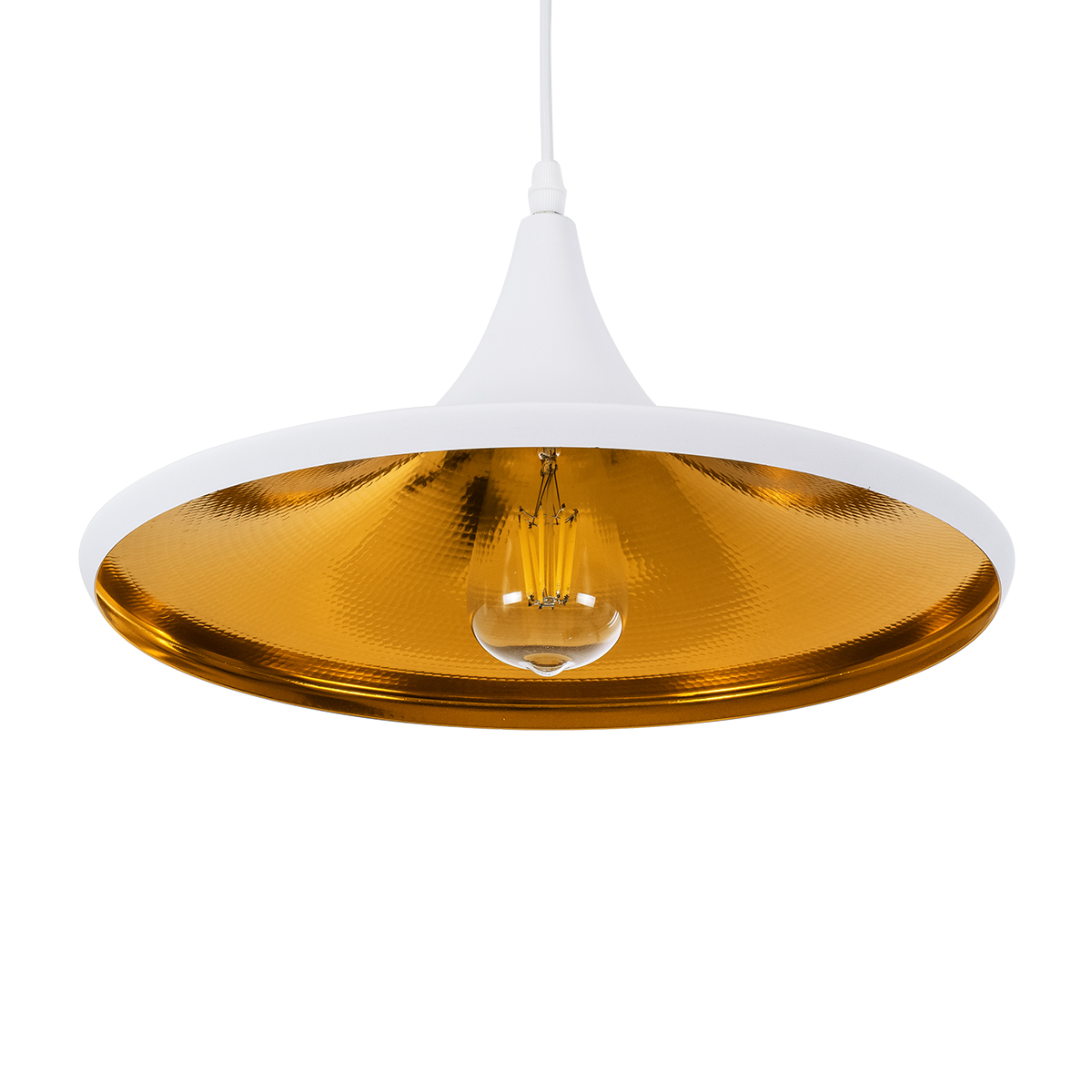 GloboStar® SHANGHAI 01026-B Μοντέρνο Κρεμαστό Φωτιστικό Καμπάνα Μονόφωτο 1 x E27 IP20 Λευκό & Χρυσό Μέταλλο - Μ37 x Π37 x Υ17cm