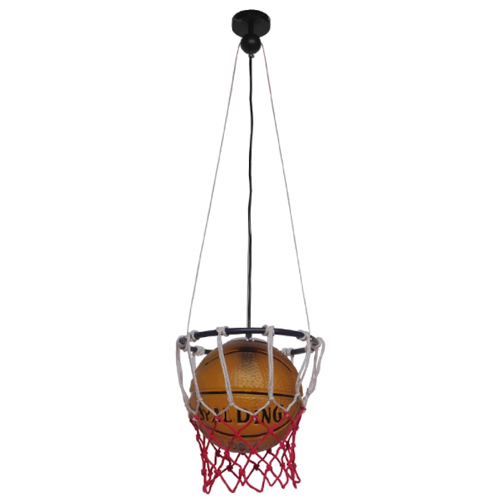 GloboStar® NBA 01027 Μοντέρνο Κρεμαστό Φωτιστικό Μπάλα Μονόφωτο 1 x E27 IP20 Μαύρο Μέταλλο με Πορτοκαλί & Μαύρο Γυαλί - Μ32 x Π32 x Υ58cm