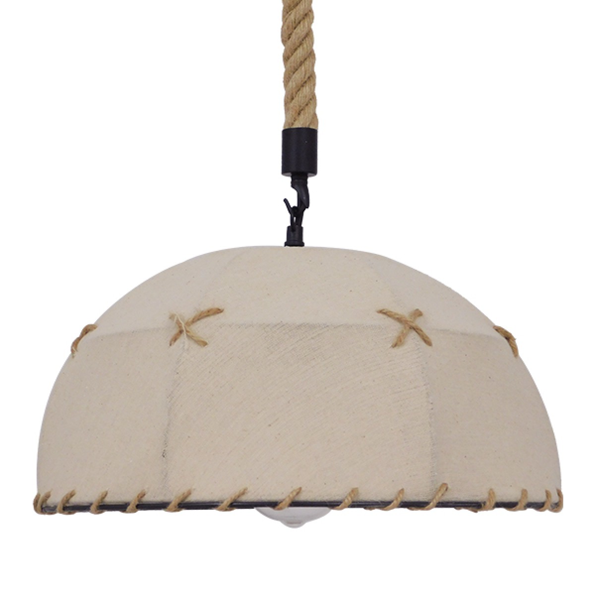 GloboStar® ANTOINETTE 01028 Vintage Κρεμαστό Φωτιστικό Καμπάνα Μονόφωτο 1 x E27 IP20 Μπεζ Σχοινί με Μπεζ Ύφασμα - Μ35 x Π35 x Υ20cm