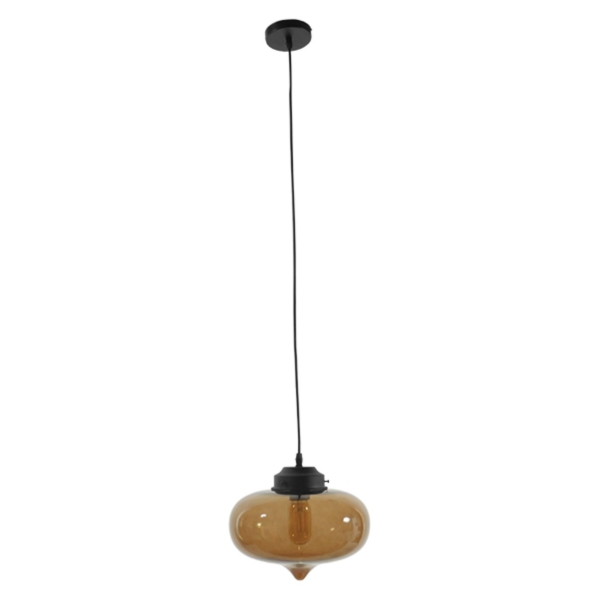 GloboStar® QUINN 01029 Vintage Κρεμαστό Φωτιστικό Ανάρτηση Μονόφωτο 1 x E27 IP20 Μελί Γυαλί με Μαύρο Μέταλλο - Μ26 x Π26 x Υ20cm