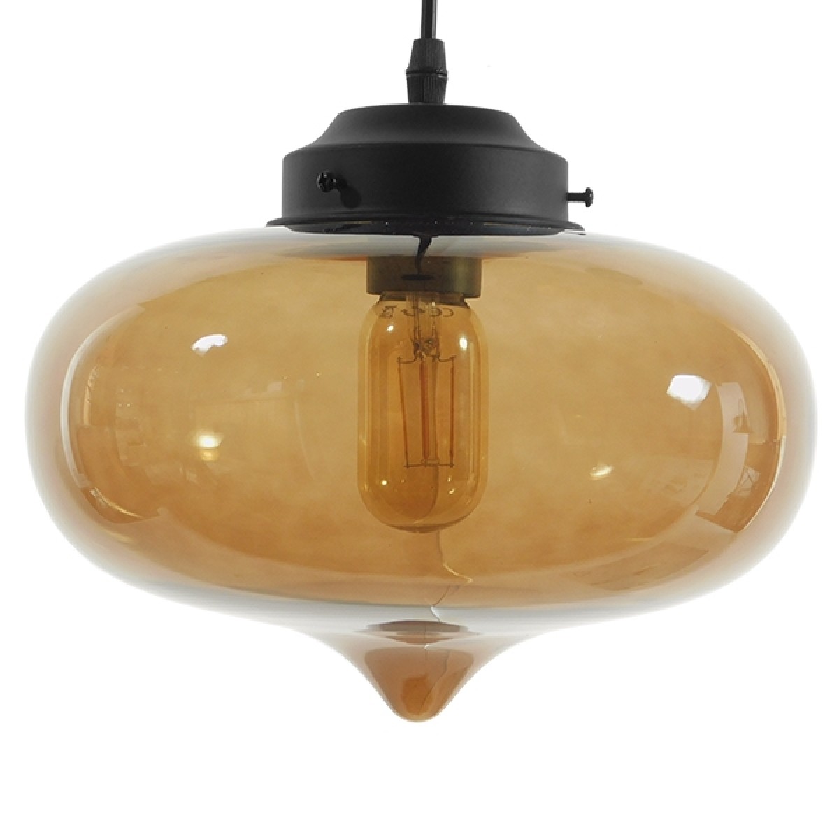GloboStar® QUINN 01029 Vintage Κρεμαστό Φωτιστικό Ανάρτηση Μονόφωτο 1 x E27 IP20 Μελί Γυαλί με Μαύρο Μέταλλο - Μ26 x Π26 x Υ20cm