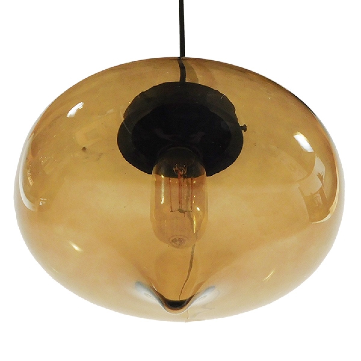 GloboStar® QUINN 01029 Vintage Κρεμαστό Φωτιστικό Ανάρτηση Μονόφωτο 1 x E27 IP20 Μελί Γυαλί με Μαύρο Μέταλλο - Μ26 x Π26 x Υ20cm
