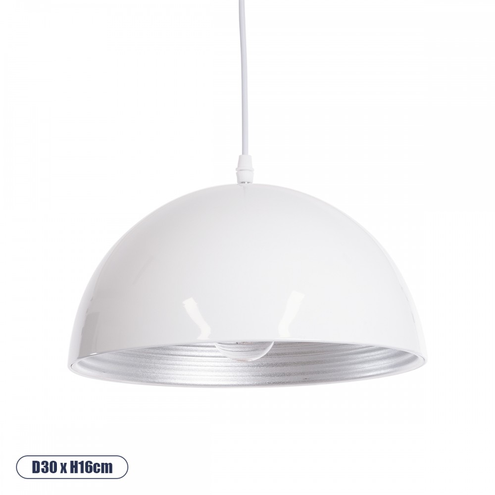 GloboStar® CHIME 01030 Μοντέρνο Κρεμαστό Φωτιστικό Καμπάνα Μονόφωτο 1 x E27 IP20 Λευκό Μέταλλο - Μ30 x Π30 x Υ16cm