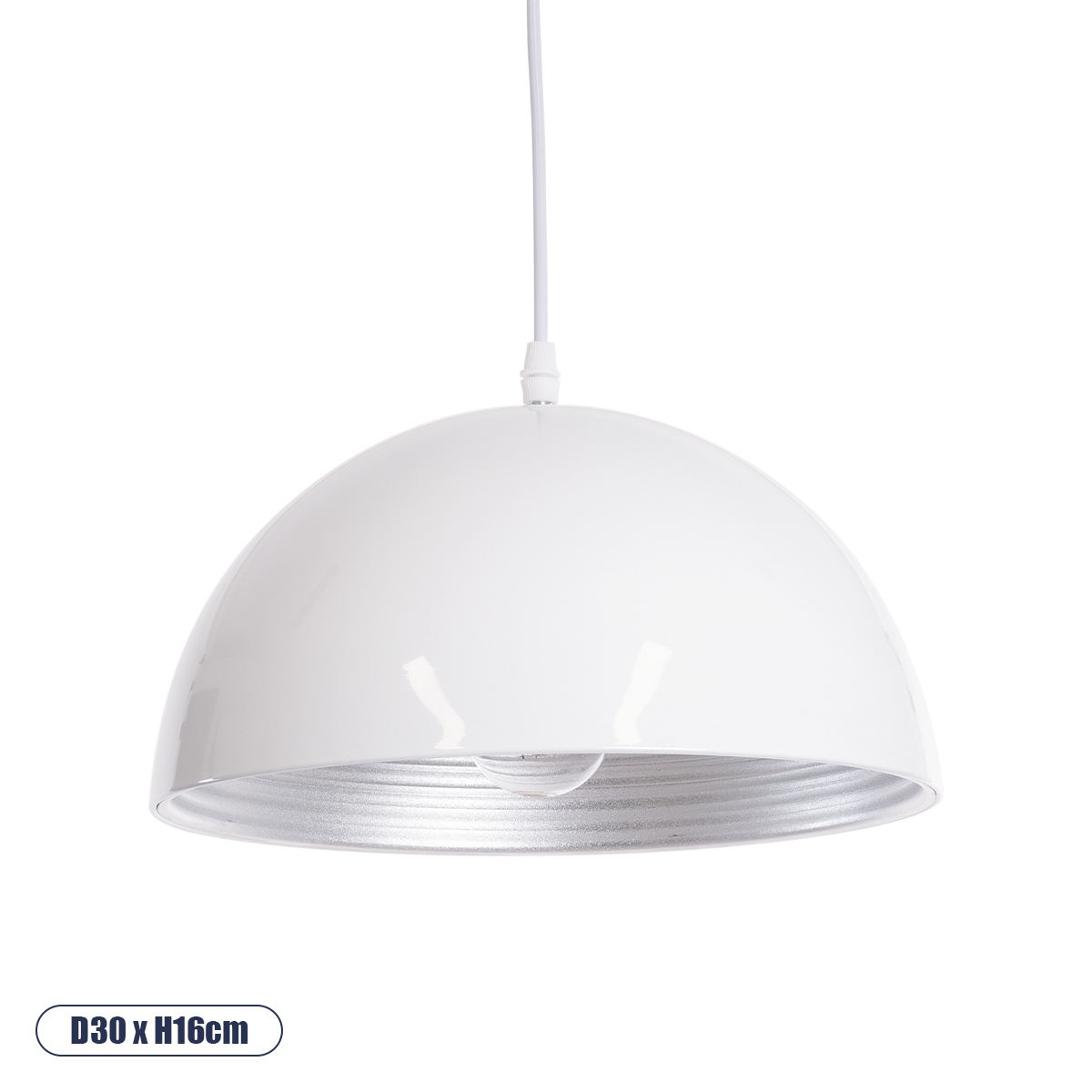 GloboStar® CHIME 01030 Μοντέρνο Κρεμαστό Φωτιστικό Καμπάνα Μονόφωτο 1 x E27 IP20 Λευκό Μέταλλο - Μ30 x Π30 x Υ16cm