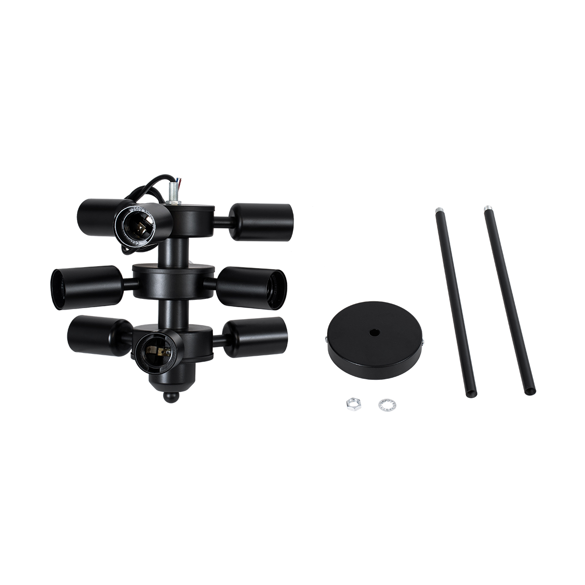 GloboStar® DELIR 01035 Μοντέρνο Φωτιστικό Οροφής Πλέγμα Πολύφωτο 9 x E27 IP20 Μαύρο Μέταλλο - Μ24 x Π24 x Υ23cm