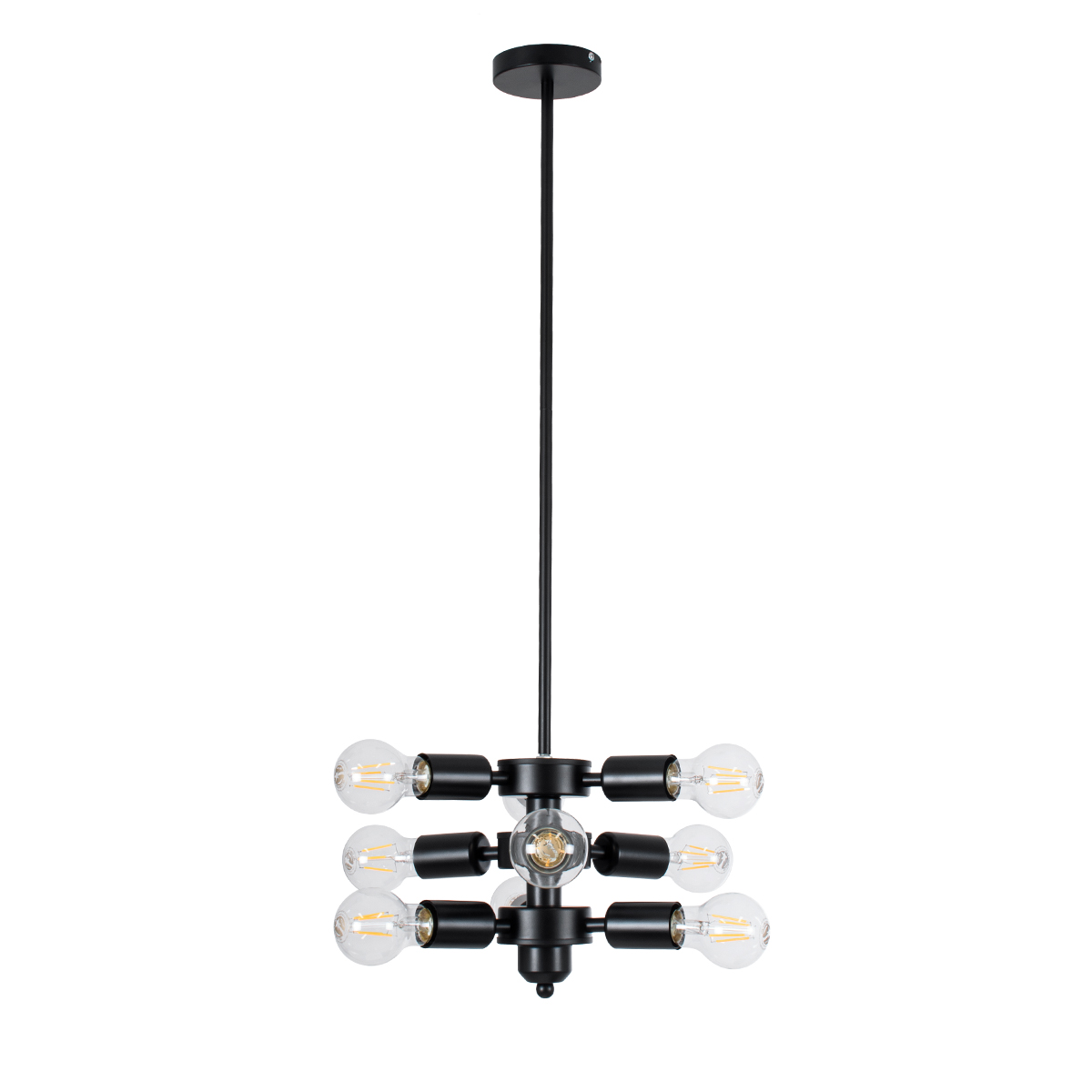 GloboStar® DELIR 01035 Μοντέρνο Φωτιστικό Οροφής Πλέγμα Πολύφωτο 9 x E27 IP20 Μαύρο Μέταλλο - Μ24 x Π24 x Υ23cm