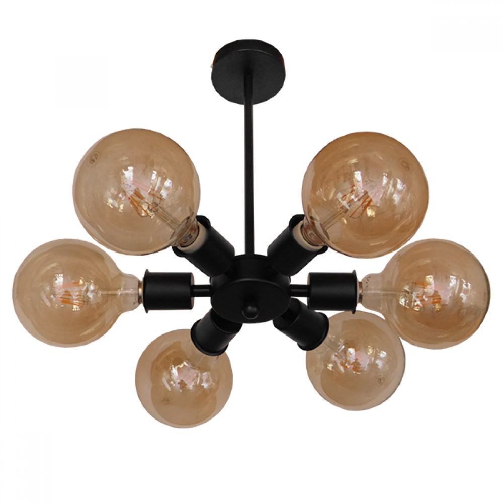GloboStar® CONFOR 01036 Μοντέρνο Φωτιστικό Οροφης Πλέγμα Πολύφωτο 6 x E27 IP20 Μαύρο Μέταλλο - Μ24 x Π24 x Υ8cm