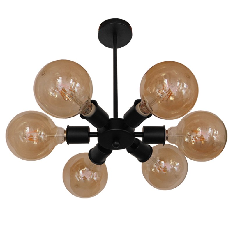 GloboStar® CONFOR 01036 Μοντέρνο Φωτιστικό Οροφης Πλέγμα Πολύφωτο 6 x E27 IP20 Μαύρο Μέταλλο - Μ24 x Π24 x Υ8cm
