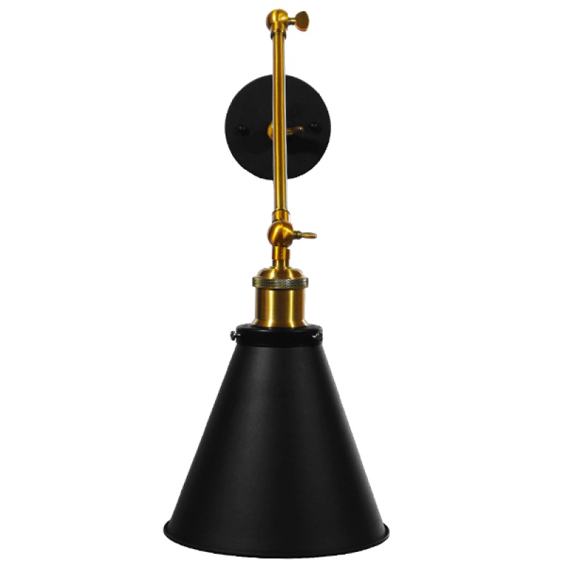 GLOBOSTAR® CRUCE 01037 Vintage Φωτιστικό Τοίχου - Απλίκα με Ντουί 1 x E27 AC 220-240V IP20 - Μαύρο & Χρυσό - Μ19 x Π63 x Υ77cm