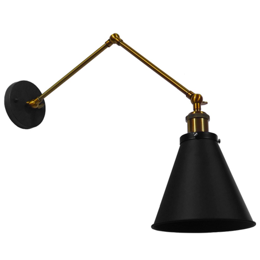 GLOBOSTAR® CRUCE 01037 Vintage Φωτιστικό Τοίχου - Απλίκα με Ντουί 1 x E27 AC 220-240V IP20 - Μαύρο & Χρυσό - Μ19 x Π63 x Υ77cm