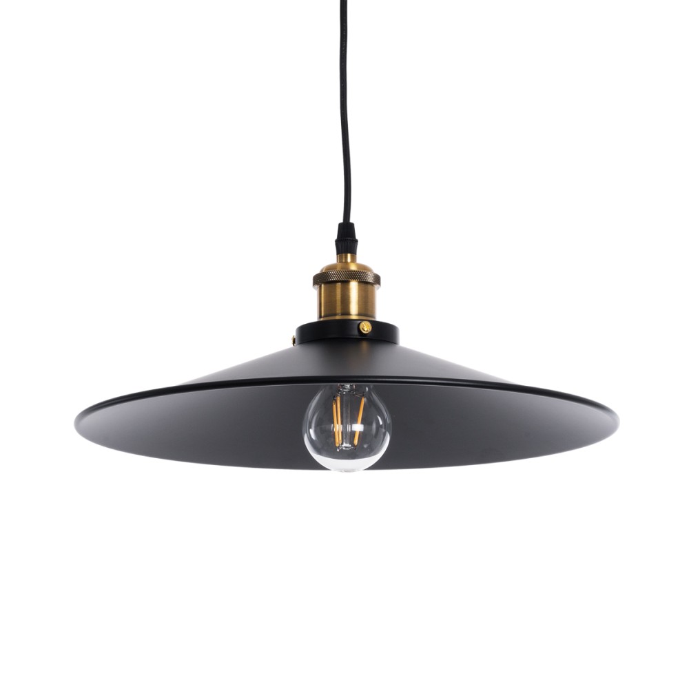 GloboStar® CARAVEL 01042 Vintage Κρεμαστό Φωτιστικό Καμπάνα Μονόφωτο 1 x E27 IP20 Μαύρο & Χρυσό Μέταλλο - Μ36 x Π36 x Υ10cm
