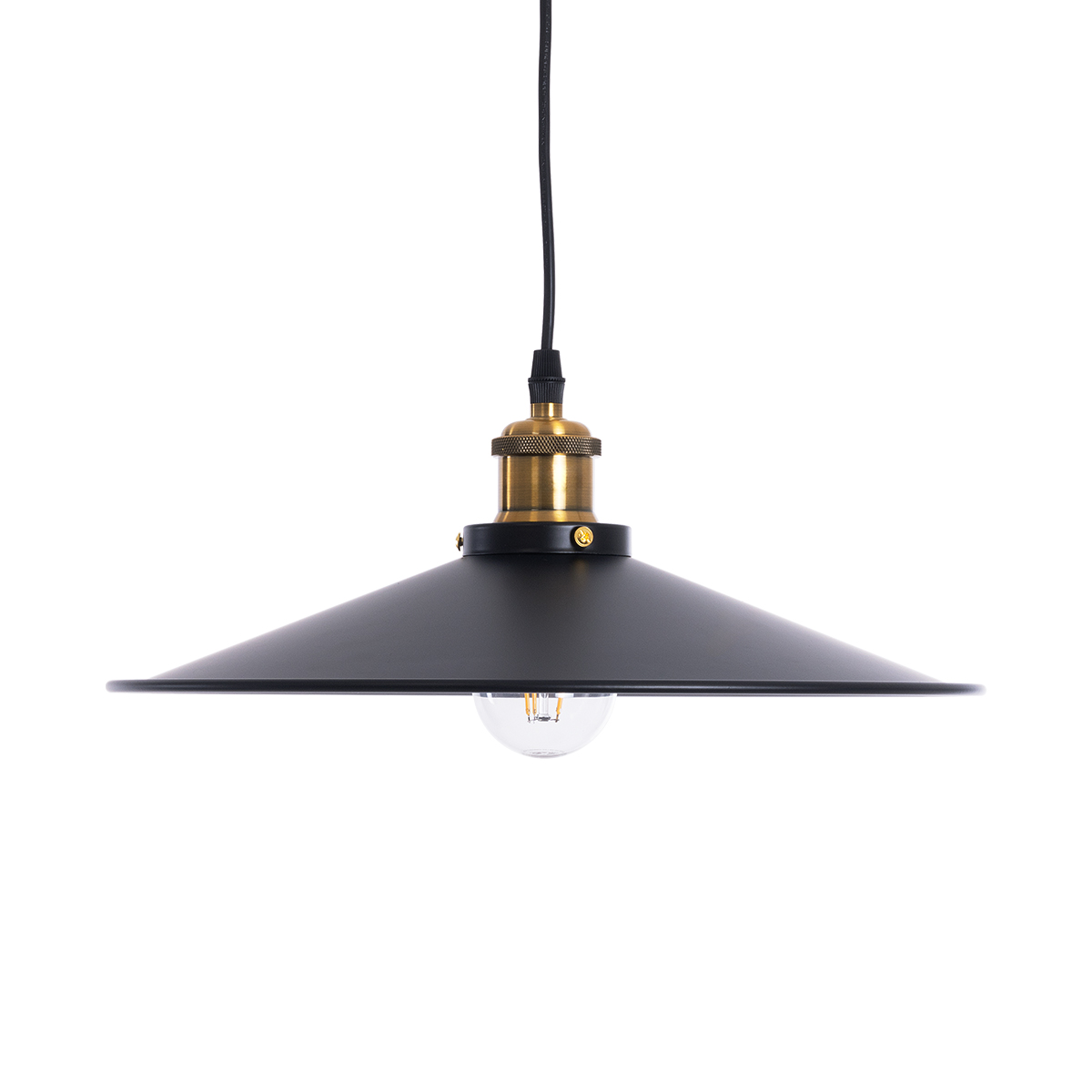 GloboStar® CARAVEL 01042 Vintage Κρεμαστό Φωτιστικό Καμπάνα Μονόφωτο 1 x E27 IP20 Μαύρο & Χρυσό Μέταλλο - Μ36 x Π36 x Υ10cm