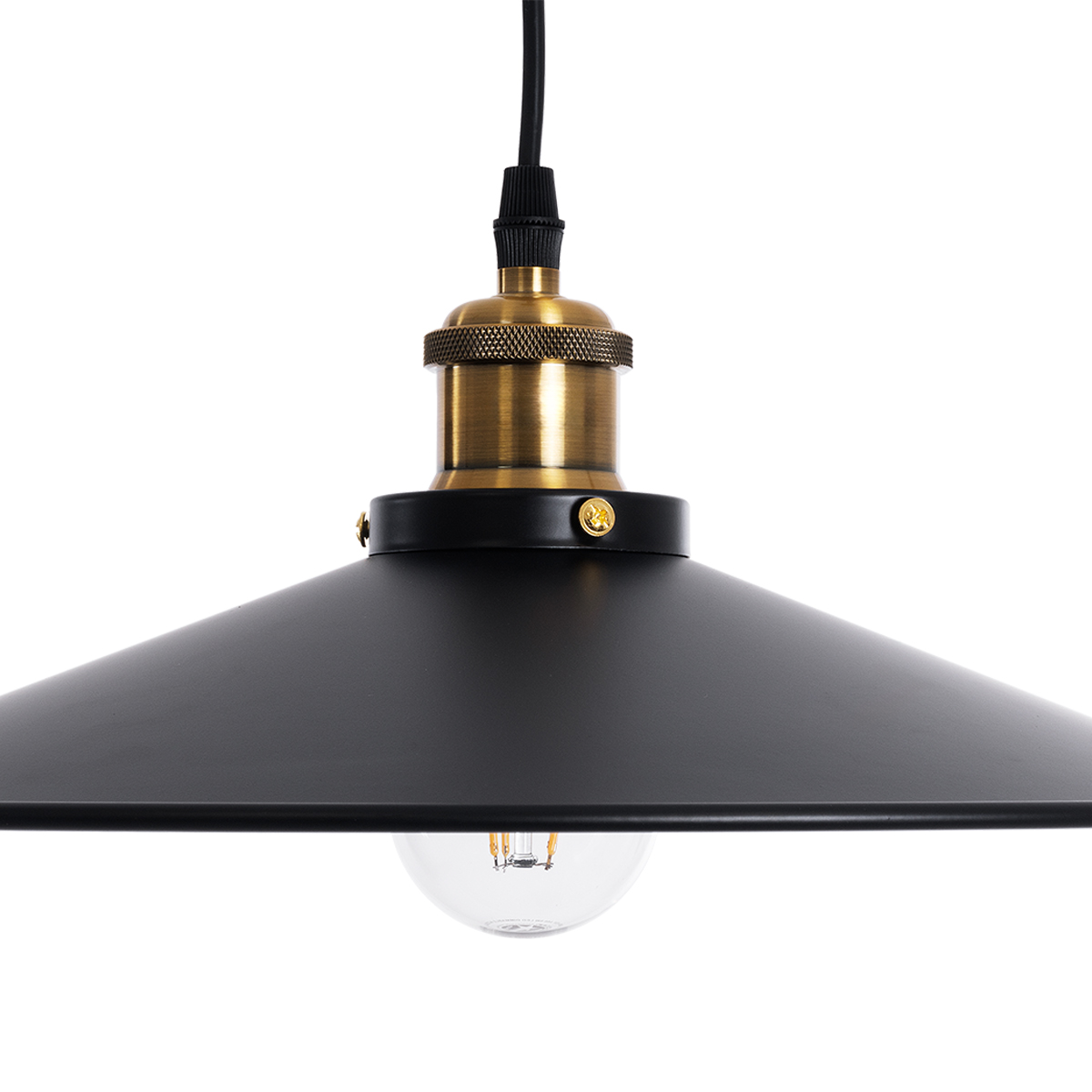GloboStar® CARAVEL 01042 Vintage Κρεμαστό Φωτιστικό Καμπάνα Μονόφωτο 1 x E27 IP20 Μαύρο & Χρυσό Μέταλλο - Μ36 x Π36 x Υ10cm