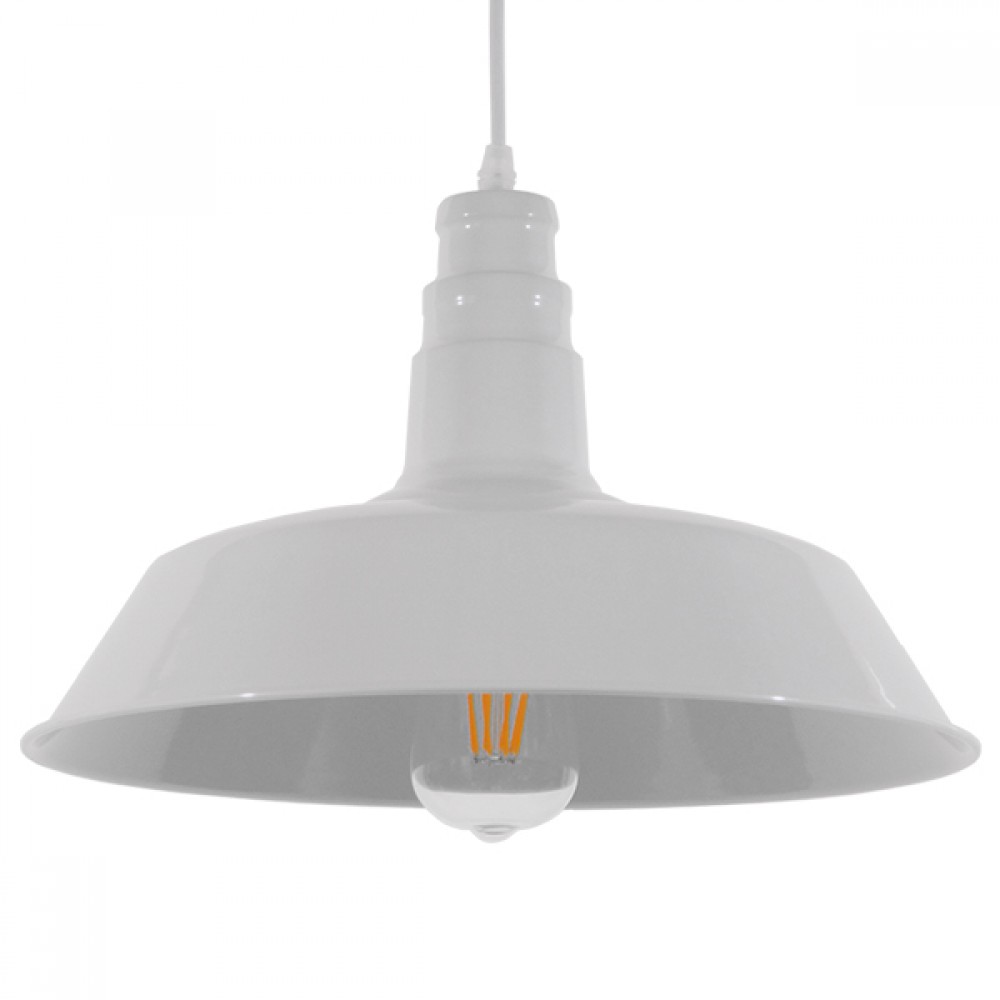 GloboStar® RAY 01043 Vintage Κρεμαστό Φωτιστικό Καμπάνα Μονόφωτο 1 x E27 IP20 Λευκό Μέταλλο - Μ36 x Π36 x Υ25cm