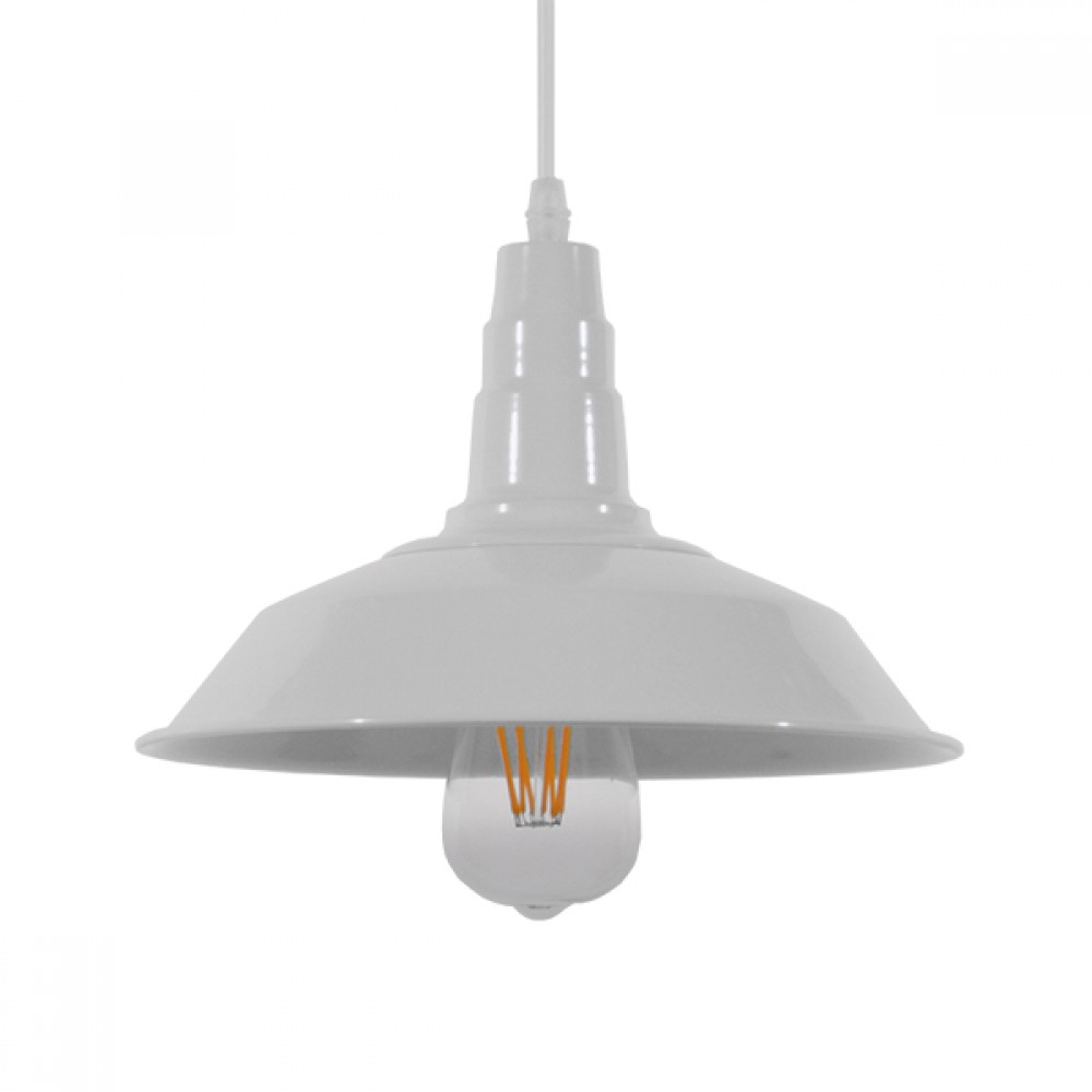 GloboStar® RAY 01044 Vintage Κρεμαστό Φωτιστικό Καμπάνα Μονόφωτο 1 x E27 IP20 Λευκό Μέταλλο - Μ26 x Π26 x Υ25cm