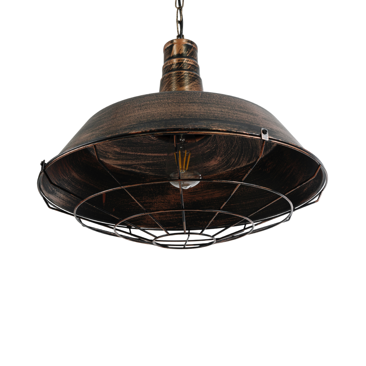 GloboStar® BARN 01045 Vintage Κρεμαστό Φωτιστικό Καμπάνα Μονόφωτο 1 x E27 IP20 Χάλκινο Μέταλλο - Μ46 x Π46 x Υ36cm