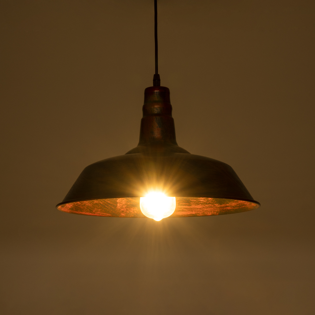 GloboStar® RAY 01046 Vintage Κρεμαστό Φωτιστικό Καμπάνα Μονόφωτο 1 x E27 IP20 Χάλκινο Μέταλλο - Μ36 x Π36 x Υ25cm