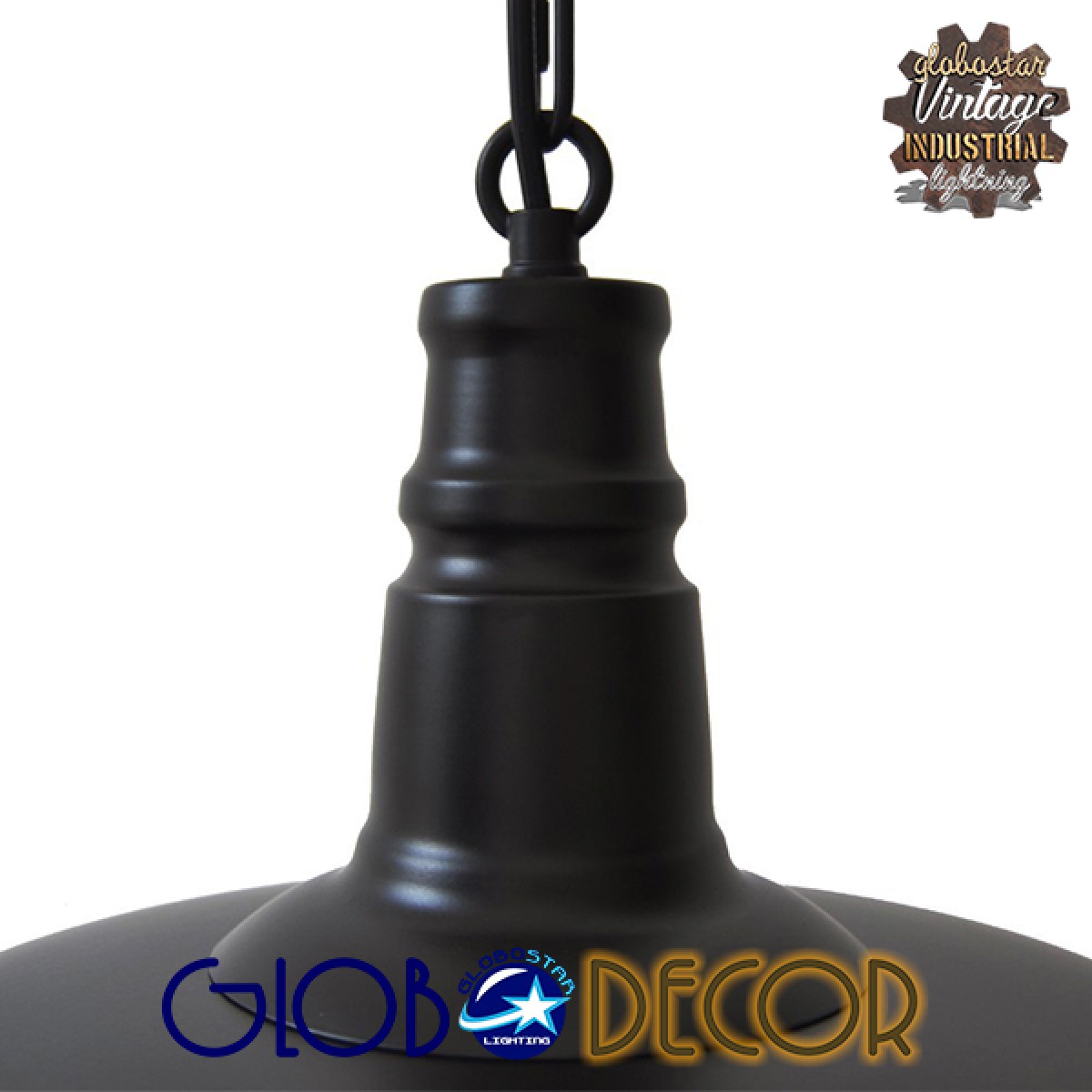 GloboStar® BARN 01048 Vintage Κρεμαστό Φωτιστικό Καμπάνα Μονόφωτο 1 x E27 IP20 Μαύρο Μέταλλο - Μ46 x Π46 x Υ25cm