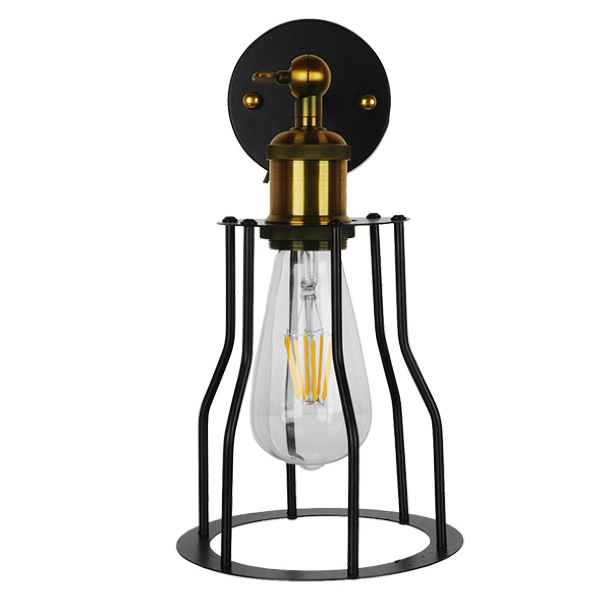 GloboStar® CATEL 01054 Vintage Επιτοίχιο Φωτιστικό Απλίκα Μονόφωτο 1 x E27 IP20 Μαύρο & Χρυσό Μέταλλο - Μ26 x Π15 x Υ30cm