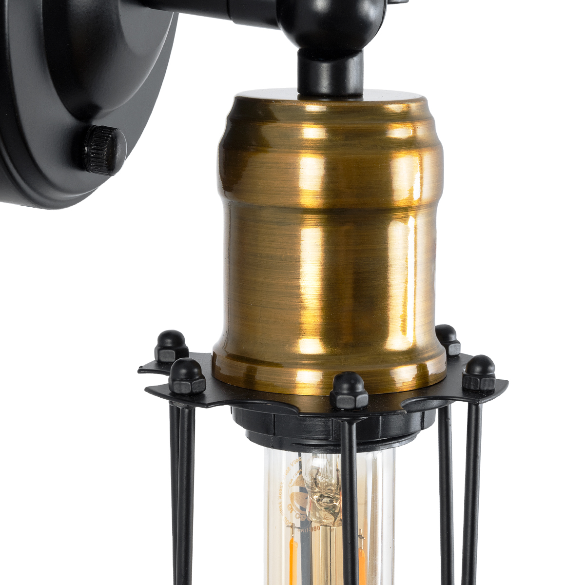 GloboStar® CATEL 01055 Vintage Επιτοίχιο Φωτιστικό Απλίκα Μονόφωτο 1 x E27 IP20 Μαύρο & Χρυσό Μέταλλο - Μ11 x Π10.5 x Υ36cm