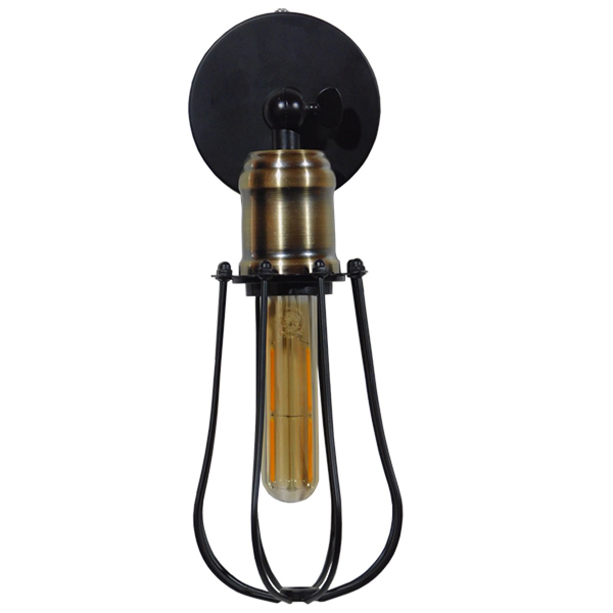 GloboStar® CATEL 01056 Vintage Επιτοίχιο Φωτιστικό Απλίκα Μονόφωτο 1 x E27 IP20 Μαύρο & Μπρούτζινο Μέταλλο - Μ12 x Π15 x Υ32cm