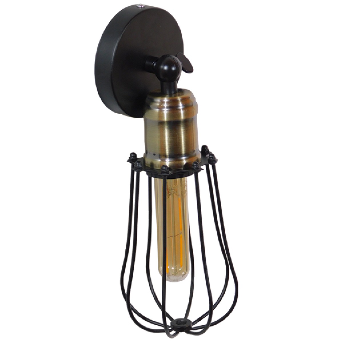GloboStar® CATEL 01056 Vintage Επιτοίχιο Φωτιστικό Απλίκα Μονόφωτο 1 x E27 IP20 Μαύρο & Μπρούτζινο Μέταλλο - Μ12 x Π15 x Υ32cm