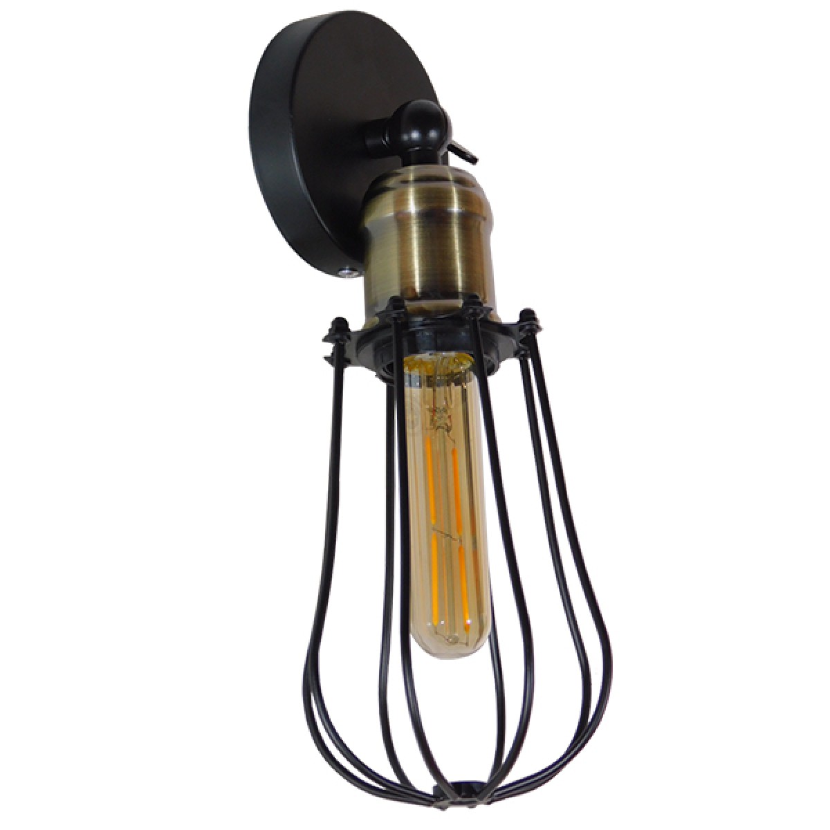 GloboStar® CATEL 01056 Vintage Επιτοίχιο Φωτιστικό Απλίκα Μονόφωτο 1 x E27 IP20 Μαύρο & Μπρούτζινο Μέταλλο - Μ12 x Π15 x Υ32cm