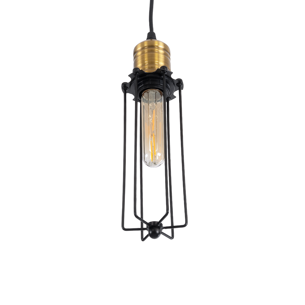 GloboStar® KLECE 01057 Vintage Κρεμαστό Φωτιστικό Ανάρτηση Μονόφωτο 1 x E27 IP20 Μαύρο & Χρυσό Μέταλλο - Μ8 x Π8 x Υ28cm