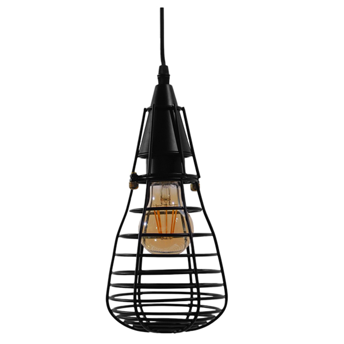 GloboStar® ALDO 01058 Vintage Κρεμαστό Φωτιστικό Πλέγμα Μονόφωτο 1 x E27 IP20 Μαύρο Μέταλλο - Μ13 x Π13 x Υ27cm