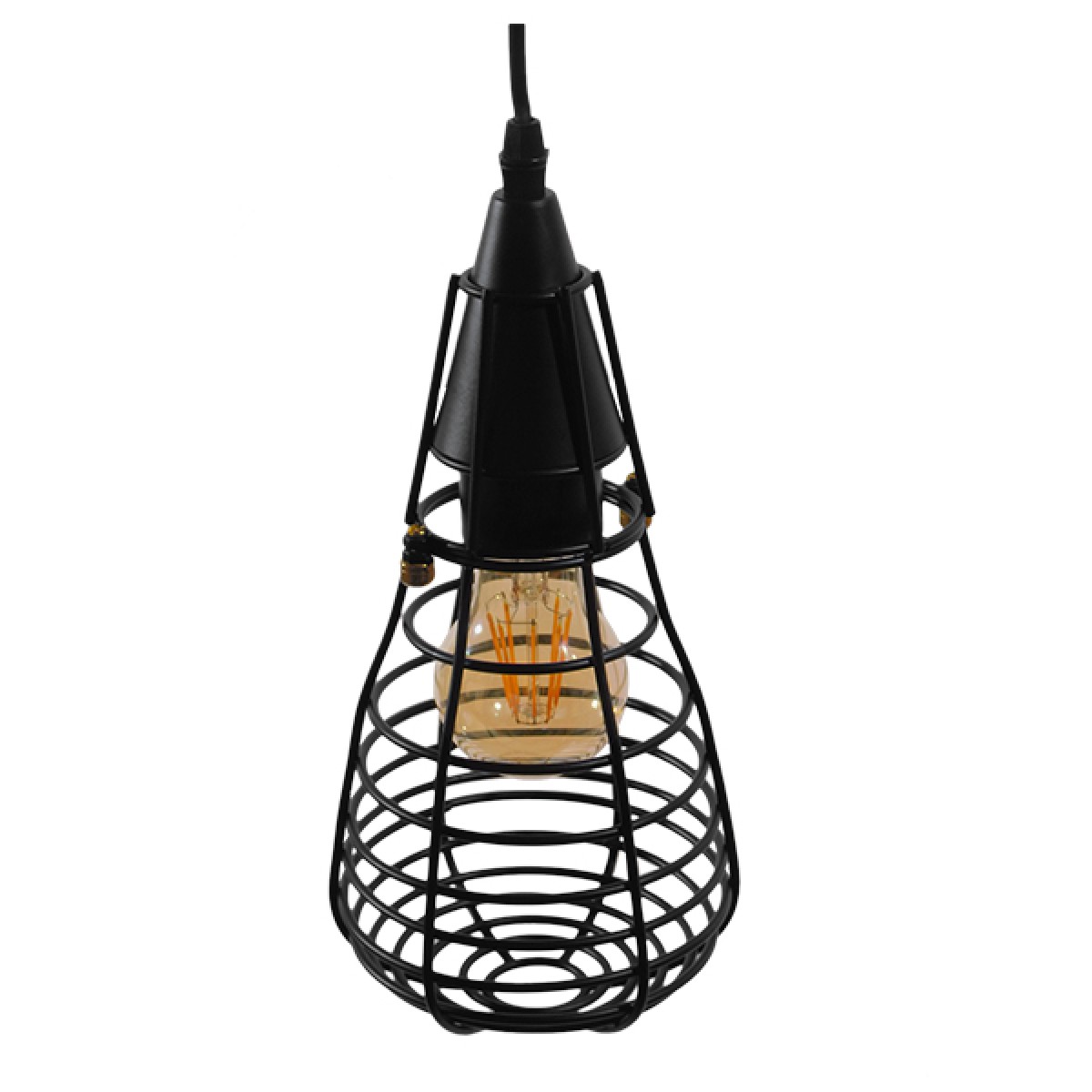 GloboStar® ALDO 01058 Vintage Κρεμαστό Φωτιστικό Πλέγμα Μονόφωτο 1 x E27 IP20 Μαύρο Μέταλλο - Μ13 x Π13 x Υ27cm