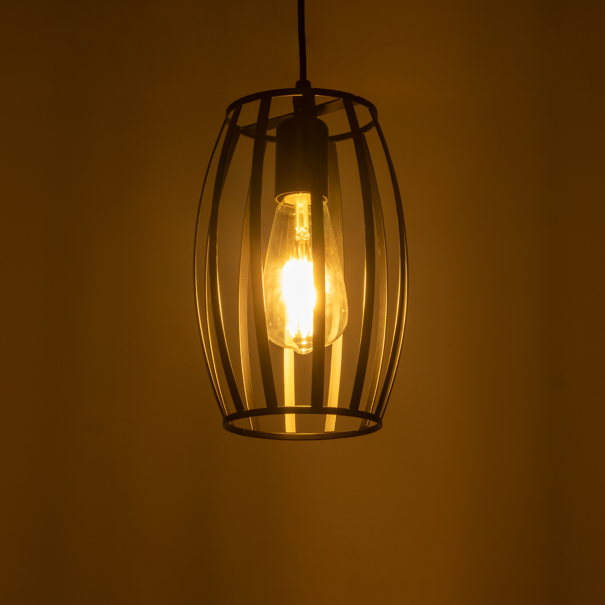 GloboStar® ZEBRA 01062 Vintage Κρεμαστό Φωτιστικό Πλέγμα Μονόφωτο 1 x E27 IP20 Μαύρο Μέταλλο - Μ15 x Π15 x Y24cm