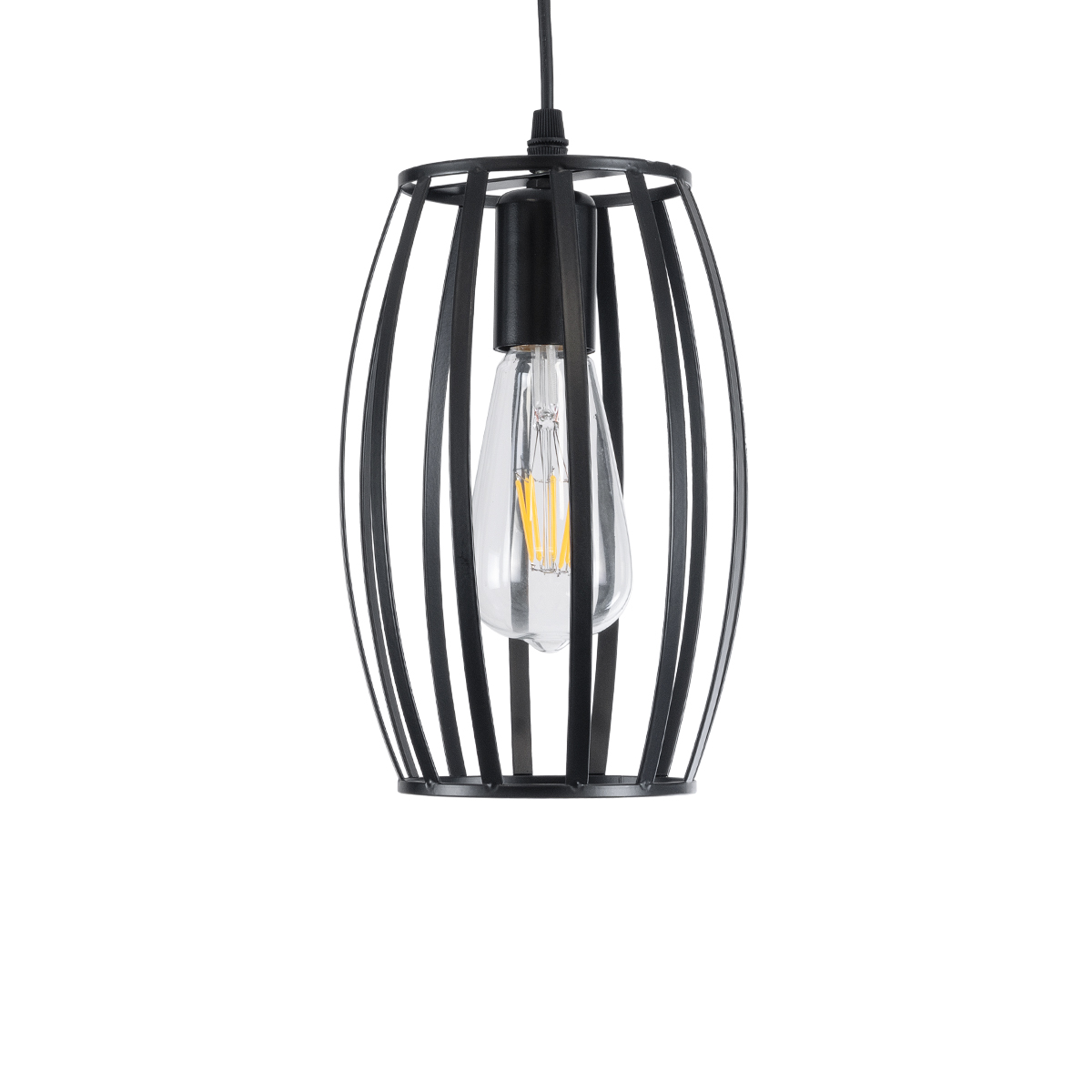 GloboStar® ZEBRA 01062 Vintage Κρεμαστό Φωτιστικό Πλέγμα Μονόφωτο 1 x E27 IP20 Μαύρο Μέταλλο - Μ15 x Π15 x Y24cm