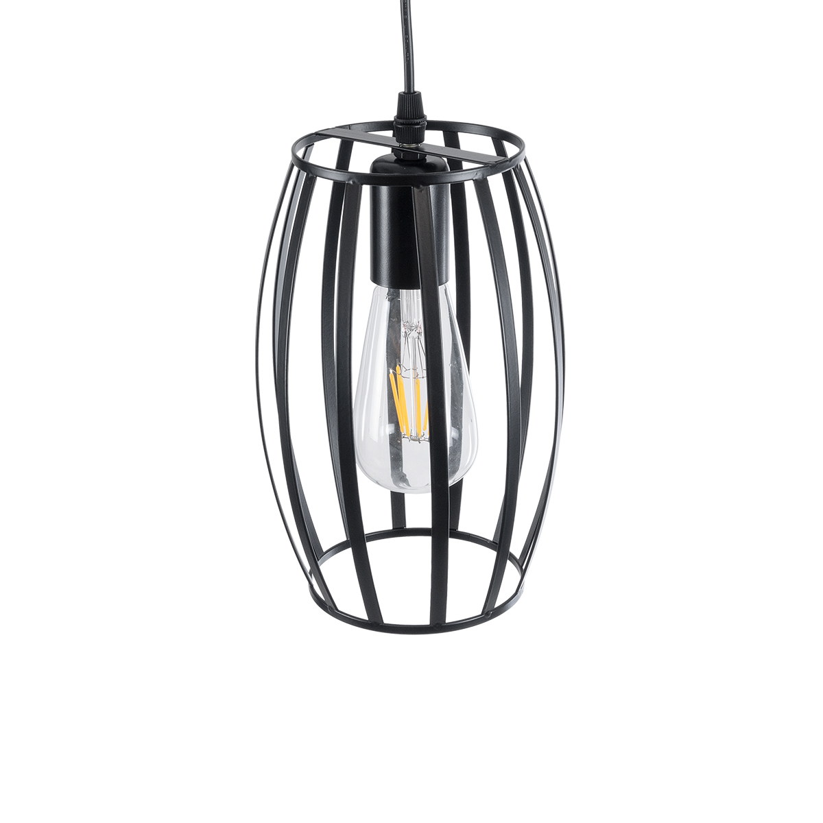 GloboStar® ZEBRA 01062 Vintage Κρεμαστό Φωτιστικό Πλέγμα Μονόφωτο 1 x E27 IP20 Μαύρο Μέταλλο - Μ15 x Π15 x Y24cm