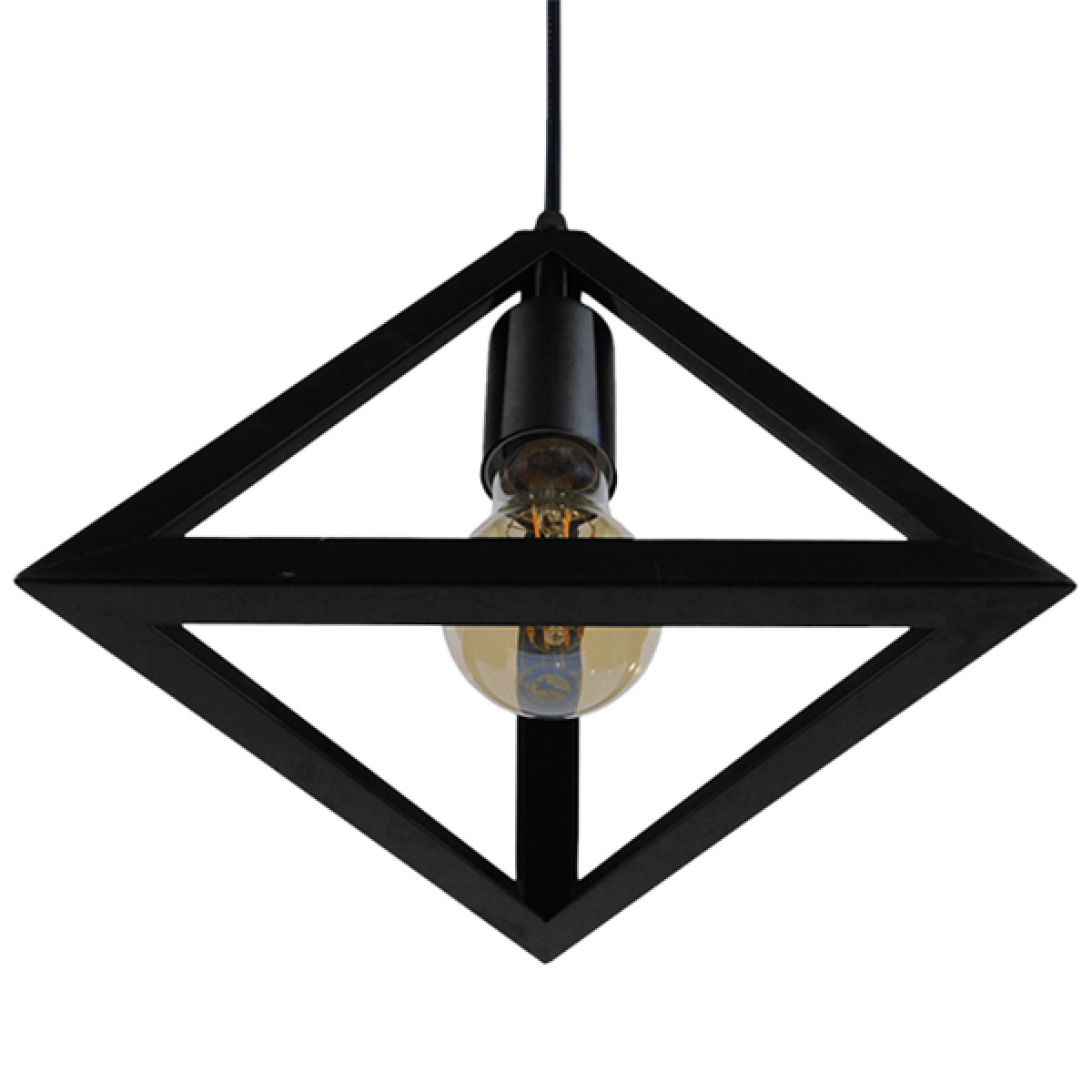 GloboStar® TRIANGLE 01063 Μοντέρνο Κρεμαστό Φωτιστικό Ανάρτηση Μονόφωτο 1 x E27 IP20 Μαύρο Μέταλλο - Μ25 x Π25 x Y21cm
