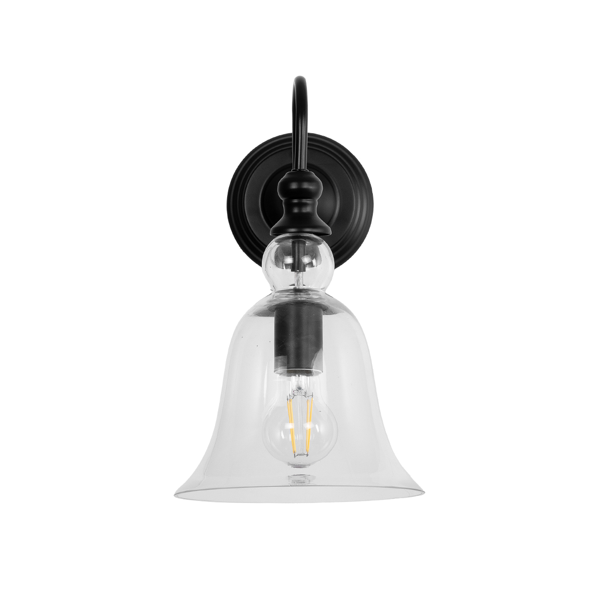 GloboStar® LILLY 01064 Vintage Επιτοίχιο Φωτιστικό Απλίκα Μονόφωτο 1 x E27 IP20 Μαύρο Μέταλλο με Διάφανο Γυαλί - Μ38 x Π20 x Υ37cm