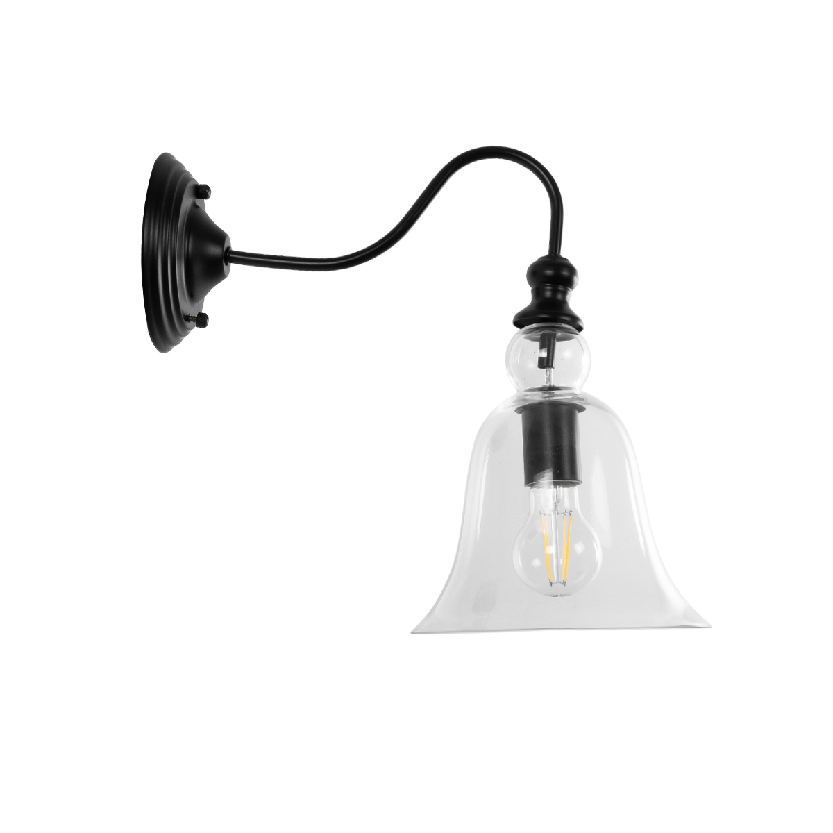 GloboStar® LILLY 01064 Vintage Επιτοίχιο Φωτιστικό Απλίκα Μονόφωτο 1 x E27 IP20 Μαύρο Μέταλλο με Διάφανο Γυαλί - Μ38 x Π20 x Υ37cm