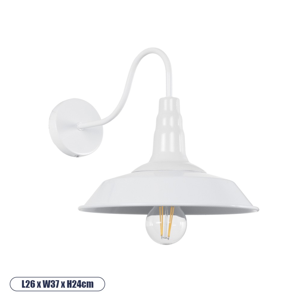 GloboStar® SORD 01066 Vintage Επιτοίχιο Φωτιστικό Απλίκα Μονόφωτο 1 x E27 IP20 Λευκό Μέταλλο - Μ26 x Π37 x Υ24cm