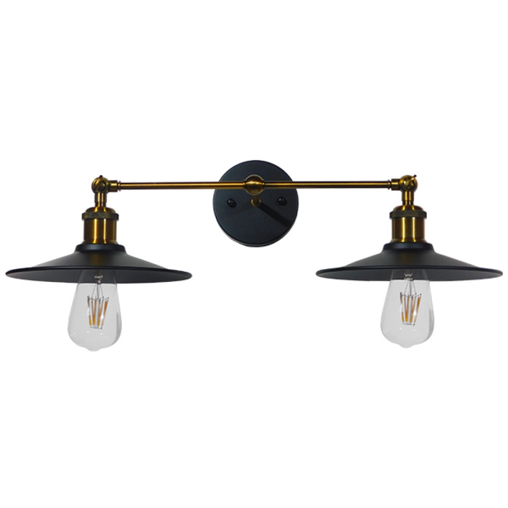 GLOBOSTAR® MINIMALL 01069 Vintage Φωτιστικό Τοίχου - Απλίκα με Ντουί 2 x E27 AC 220-240V IP20 - Μαύρο & Χρυσό - Μ30 x Π60 x Υ18cm