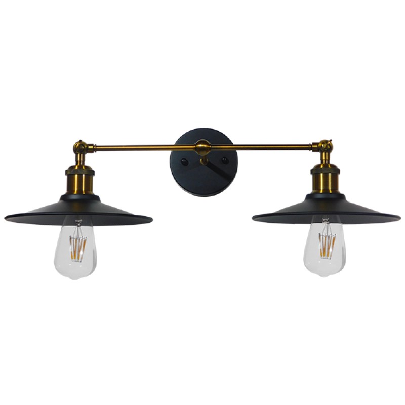 GLOBOSTAR® MINIMALL 01069 Vintage Φωτιστικό Τοίχου - Απλίκα με Ντουί 2 x E27 AC 220-240V IP20 - Μαύρο & Χρυσό - Μ30 x Π60 x Υ18cm