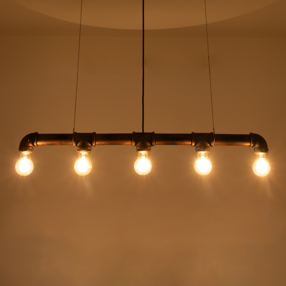 GloboStar® CANAL 01070 Vintage Κρεμαστό Φωτιστικό Ράγα Πολύφωτο 5 x E27 IP20 Χάλκινο Μέταλλο - Μ88 x Π5 x Υ7cm